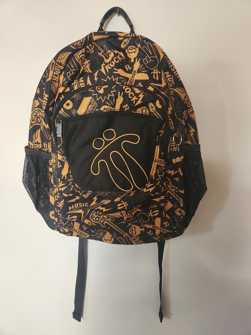 Black & Yellow Totto Backpack W/ Rock Music Graphic Print with Totto Logo